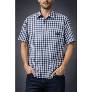 Dickies Plaid Button Down Shirt Mens Medium Blue Check Short Sleeve Workwear